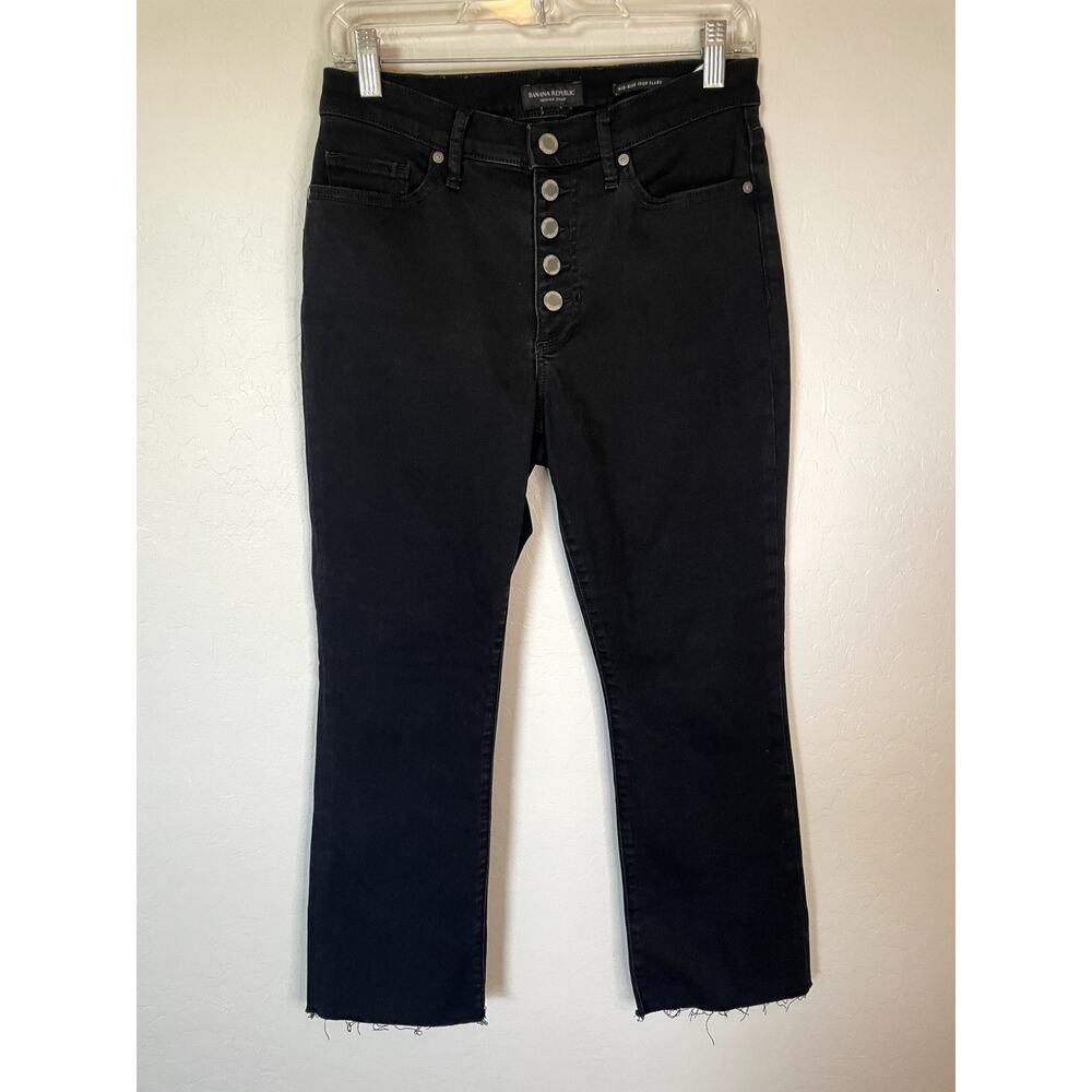 Banana Republic Women's Jeans Black Wash Mid Rise Crop Flare Raw Hem Size 28